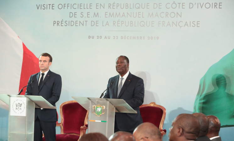 DECLARATION A LA PRESSE DE S.E.M. ALASSANE OUATTARA A L’OCCASION DE LA VISITE OFFICIELLE DU PRESIDENT EMMANUEL MACRON EN COTE D’IVOIRE.