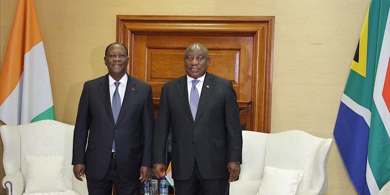 Photos du cérémonial d'accueil et entretien du Président de la République , S.E.M. Alassane OUATTARA, au Palais de la Présidence de la République avec son homologue sud-africain, S.E.M. Cyril RAMAPHOSA,  à Pretoria